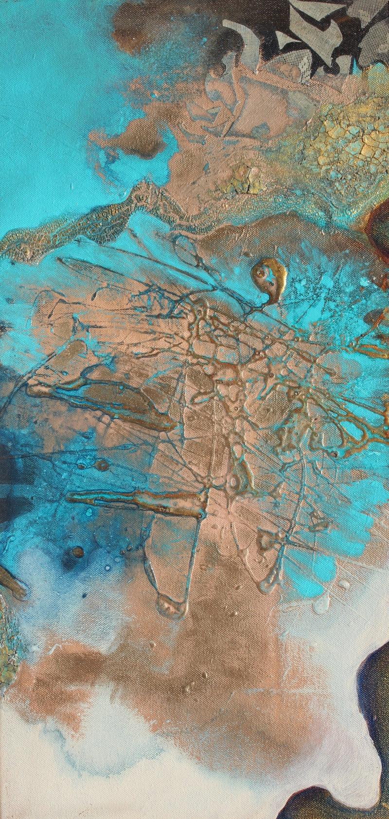 Abstract mixed-media painting titled 'About To Rain 3', 22x11 inch, by artist Ruchi Singhal on Canvas