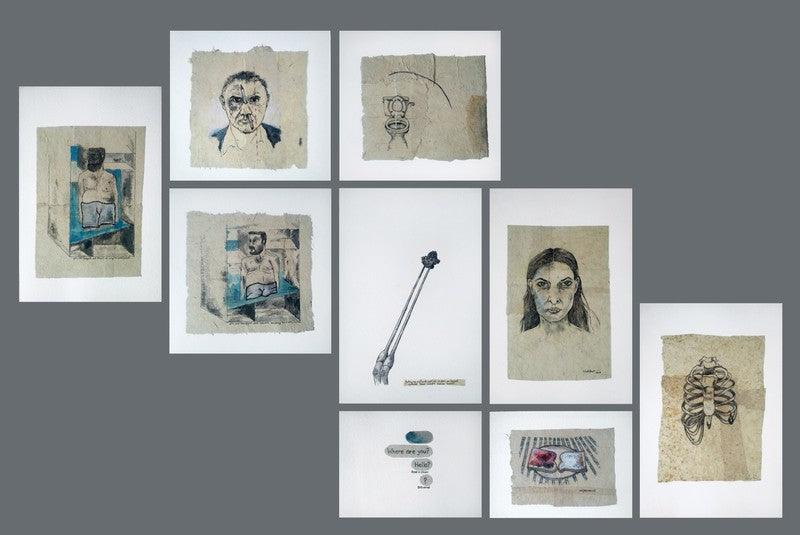 Figurative mixed media drawing titled 'Absence Of Love And Presence Of Pain', 31x47 inches, by artist Sarban Chowdhury on Paper