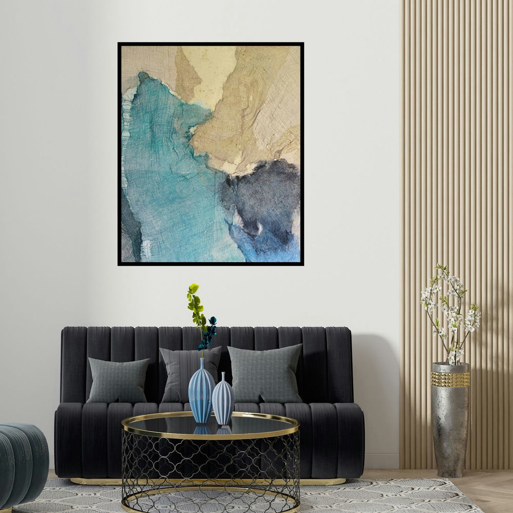 'Abstract 1' painting by Madhuri Kathe shown on a wall in a furnished room.