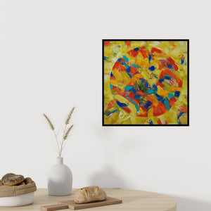 In-situ view of Prasanta Acharjee's 'Abstract 1 (Solar Symphony)' painting in a room