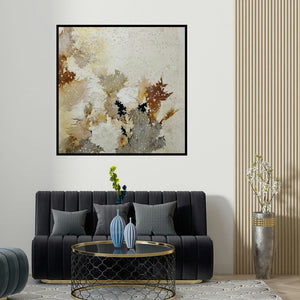 Madhuri Kathe's 'Abstract 12 (Textured Dreamscape)' painting visualized above a sofa in a contemporary room.