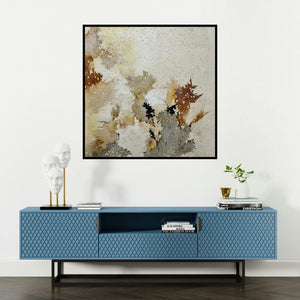 'Abstract 12 (Textured Dreamscape)' painting by Madhuri Kathe shown on a wall in a furnished room.