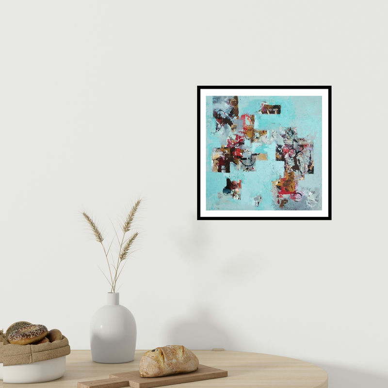 In-situ view of Priyanka Boraste's 'Abstract (Fragments of Memory)' painting in a room