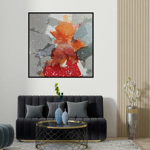 Madhuri Kathe's 'Abstract 21' painting visualized above a sofa in a contemporary room.