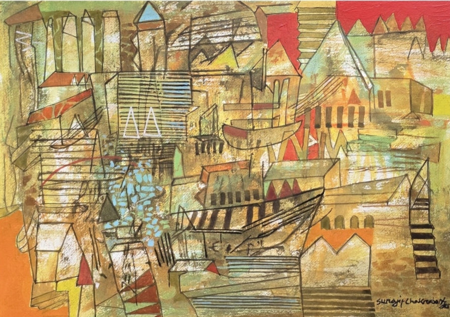 'Abstract 3' abstract acrylic painting by artist Srj Surajit Chakraborty, 12x16 inch, on canvas