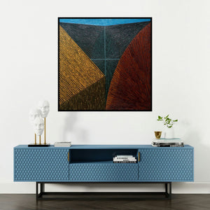 'Abstract 54' painting by Sandesh Khule shown on a wall in a furnished room.