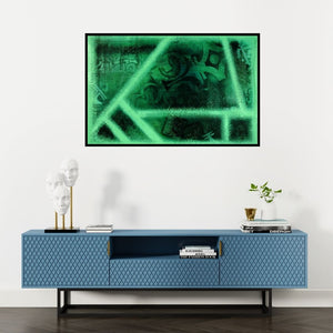 Preview of 'Abstract 7 (Emergent Forms)' Painting by Ram Kasture shown on a wall in a furnished room.