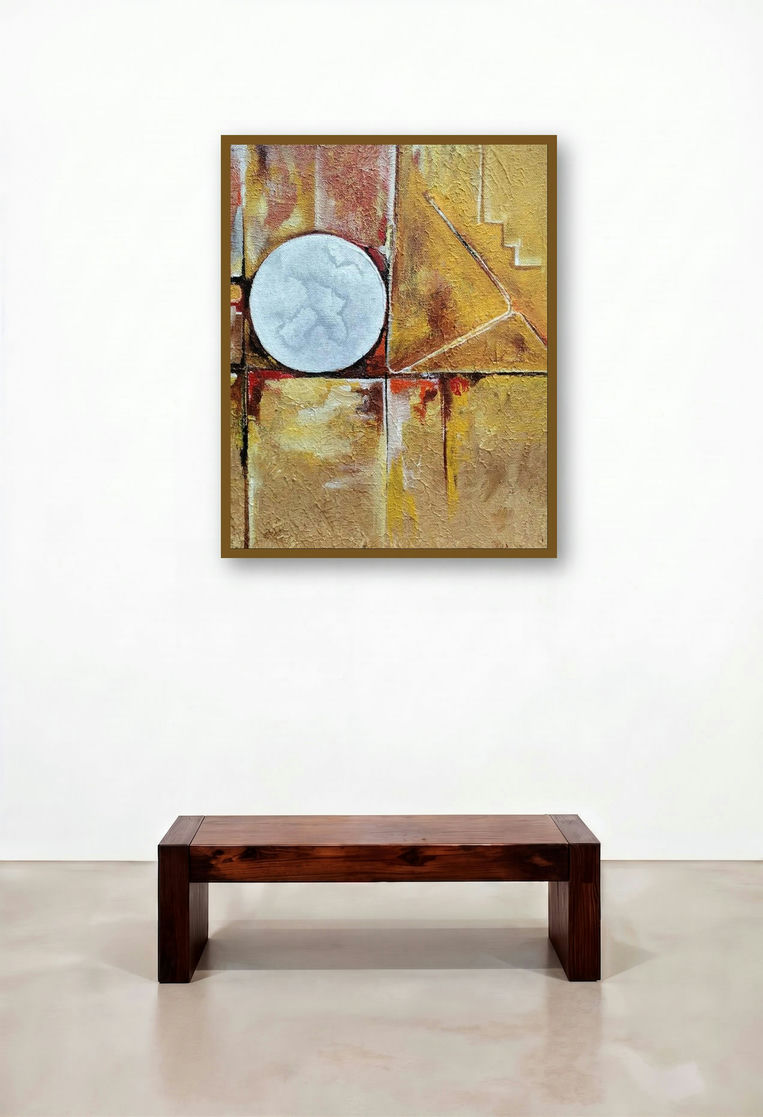 Abstract Art 5 (Lunar Eclipse) by artist Paresh More displayed in a Urban Loft Hallway
