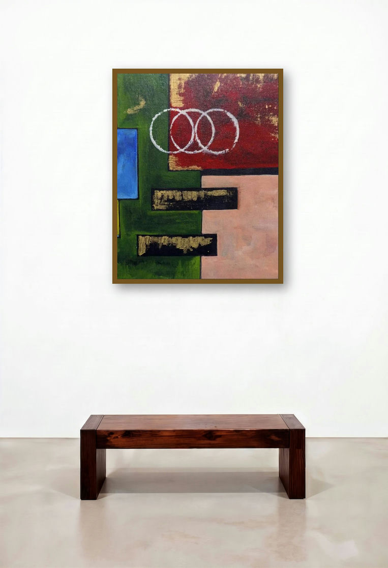 Abstract Art 6 (Interconnected) by artist Paresh More displayed in a Coastal Library