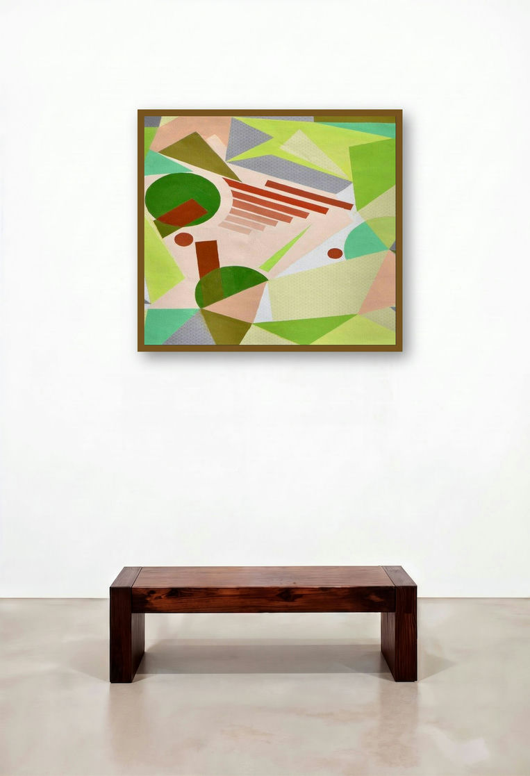 Abstract Expressinism (Interlocking Dimensions) by artist Shivani Garg displayed in a Boutique Hotel Style Executive Office