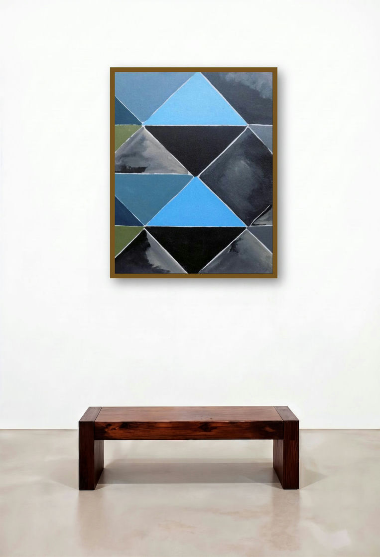 Abstract Geometric 5 (Intersecting Planes) by artist Paresh More displayed in a Scandinavian Lounge