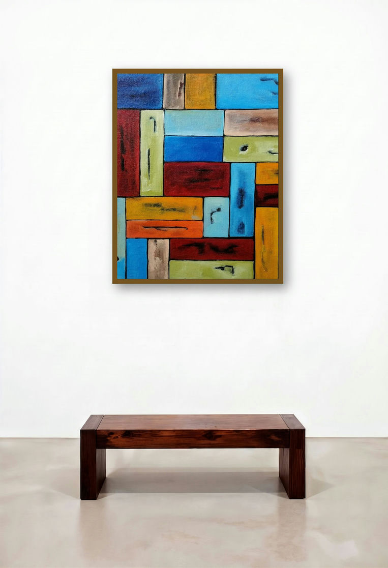 Abstract Geometric 8 (Harmonious Hues) by artist Paresh More displayed in a Art Deco Hallway