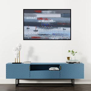 Preview of 'Abstract Landscape 1' Painting by Reba Mandal shown on a wall in a furnished room.