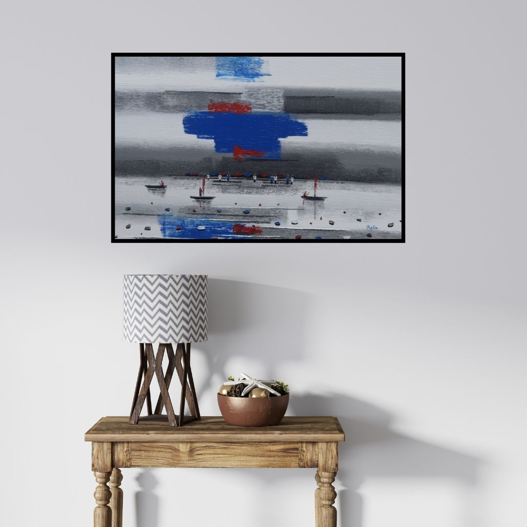 In-situ view of Reba Mandal's 'Abstract Landscape 1' painting in a room