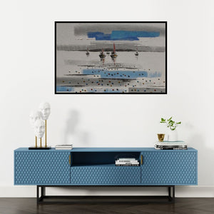 Preview of 'Abstract Landscape 3' Painting by Reba Mandal shown on a wall in a furnished room.