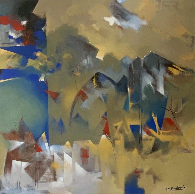 Abstract Landscape Of Varanasi' abstract acrylic painting by artist Divyesh Bagdawala, 48x48 inch, on canvas
