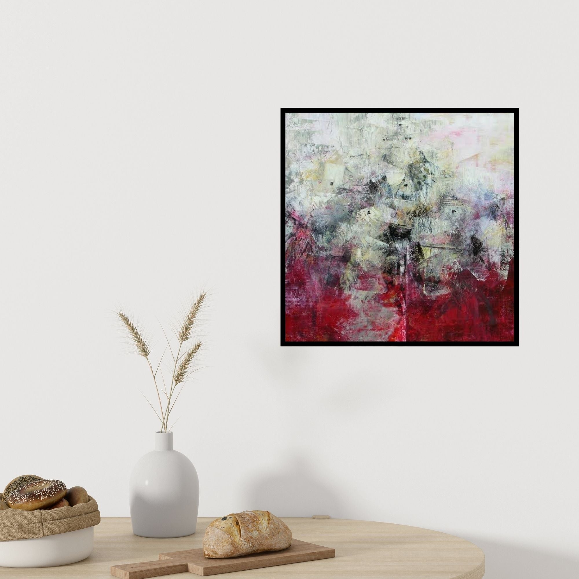 In-situ view of M Singh's 'Abstract Village View' painting in a room