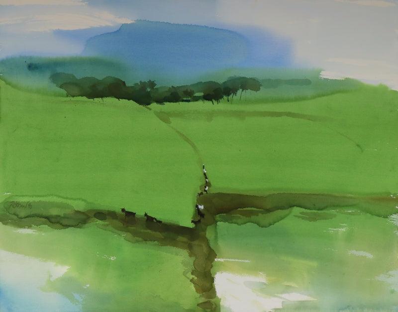 Landscape watercolor painting titled 'Abstraction In Agashi Landscape 4', 30x40 inches, by artist Prashant Prabhu on Paper