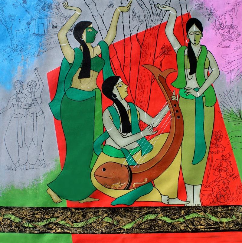 contemporary acrylic painting titled 'Accordance', 47x47 inches, by artist Chetan Katigar on Canvas