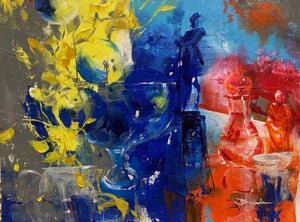 Abstract acrylic painting titled 'Active Still Life', 18x24 inches, by artist Bhaskar Mandolu on Canvas