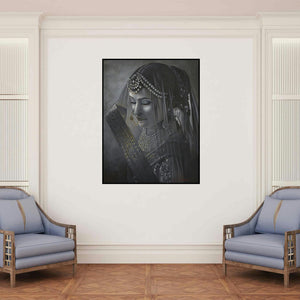 'Adaa (Morning Commute)' painting by Kamal Rao shown on a wall in a furnished room.