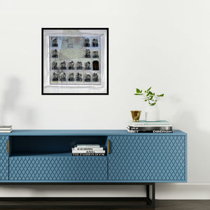 Preview of 'Addiction 3 (Faces of the Globe)' Painting by Jitendra Thorat shown on a wall in a furnished room.