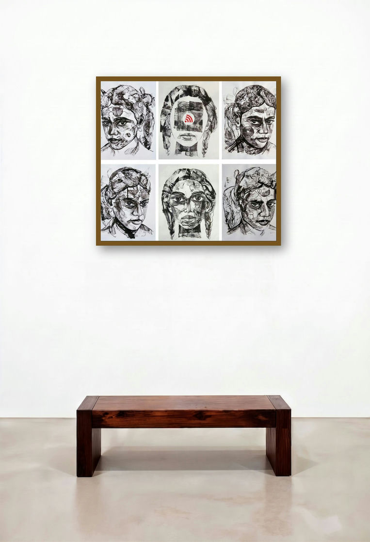 Adolescent Conversation (The Connected Mind) by artist Shyamal Roy Chowdhury displayed in a Eclectic Home Office