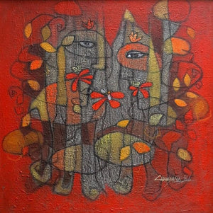 Adorable Mother Earth (The Awakening) by Chandana Bhattacharjee, Original Mixed Media Figurative Painting on Canvas, Large Vertical Wall Art