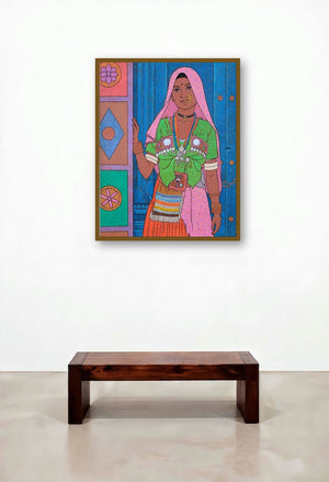 Adorned In Colours by artist Gopal Nandurkar displayed in a Minimalist Bedroom
