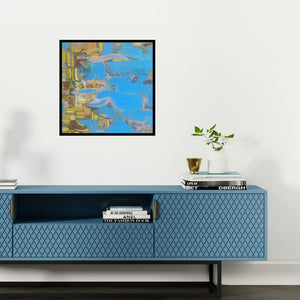 Preview of 'Aerial View 2 (The River's Journey)' Painting by Sameer Dixit shown on a wall in a furnished room.