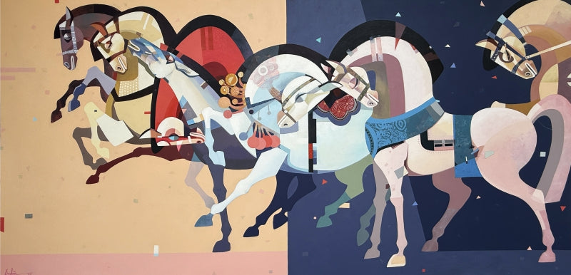 'The Aesthetics Of Energy Beii' animals acrylic painting by artist Ashis Mondal, 60x120 inch, on canvas