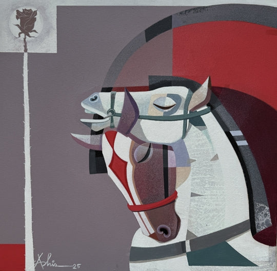 'The Aesthetics Of Energy Beiii' animals acrylic painting by artist Ashis Mondal, 24x24 inch, on canvas