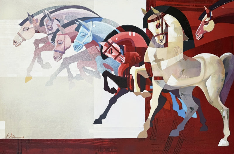 'The Aesthetics Of Energy Bevii' animals acrylic painting by artist Ashis Mondal, 40x60 inch, on canvas