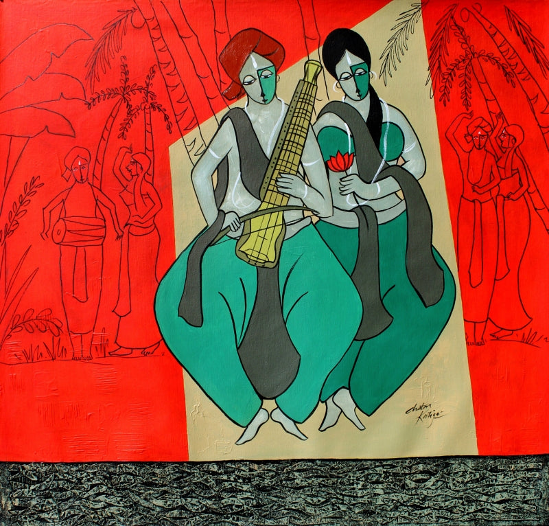 In-situ view of Chetan Katigar's 'Affection' painting in a room