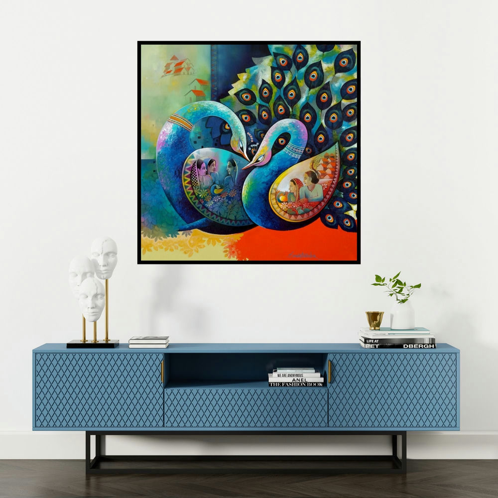 'Affection 14 (Union)' painting by Sanjay Tandekar shown on a wall in a furnished room.