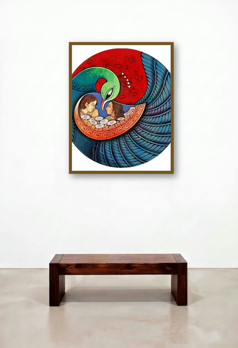 Affection 24 (Peacock's Embrace) by artist Sanjay Tandekar displayed in a Eclectic Living Room