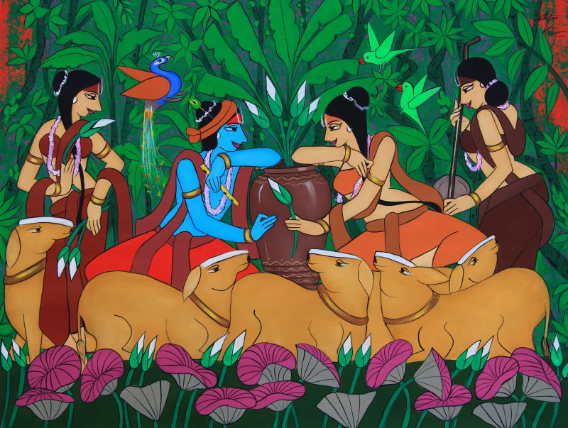 Affection' religious acrylic painting by artist Chetan Katigar, 36x46 inch, on canvas