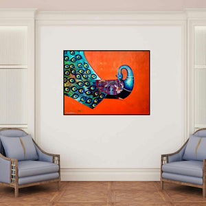 'Affection 9 (Hidden Tales)' painting by Sanjay Tandekar shown on a wall in a furnished room.