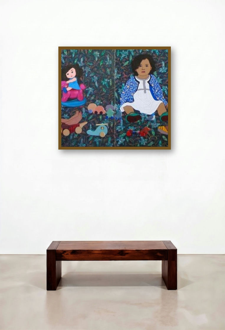 Affection Of Toys (Diptych) by artist Monica Ghule displayed in a Industrial Hotel Suite