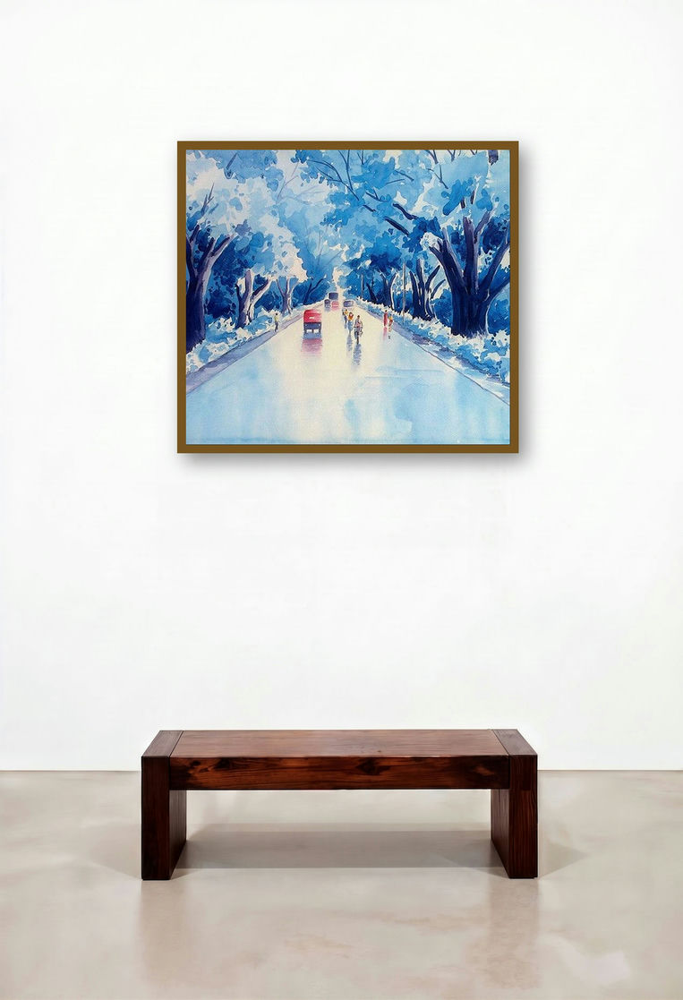After A Rain (Sapphire Shimmers) by artist Rahul Salve displayed in a Designer Hotel Suite