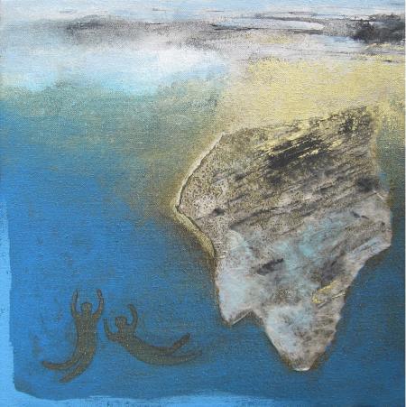 Figurative acrylic painting titled 'After Life', 12x12 inches, by artist Pradip Kumar Sau on Canvas