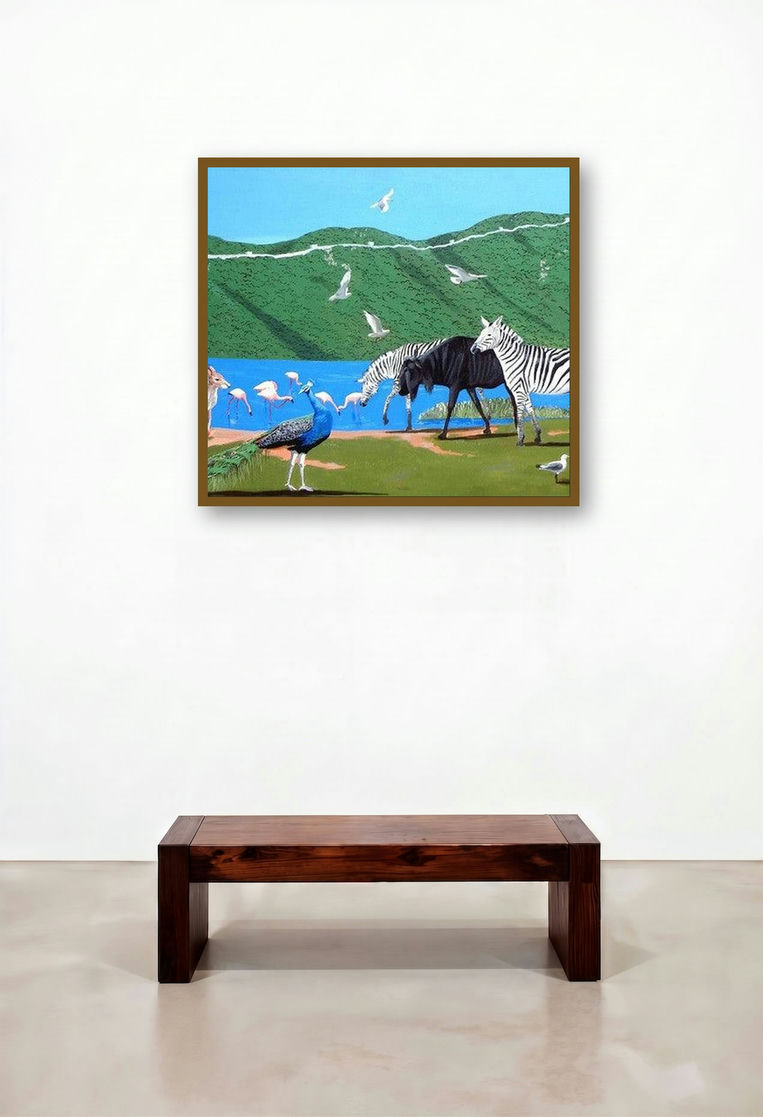 After Passed The Great Wall Of China (A Serengeti Gathering) by artist Ashikali Khan displayed in a Transitional Executive Office