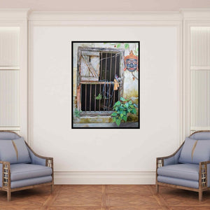 In-situ view of Shyamsundar Achary's 'After Retairment (Whispers of the Past)' painting in a room