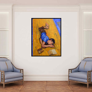 In-situ view of Harshad Khandre's 'After Study (Self-Portrait)' painting in a room