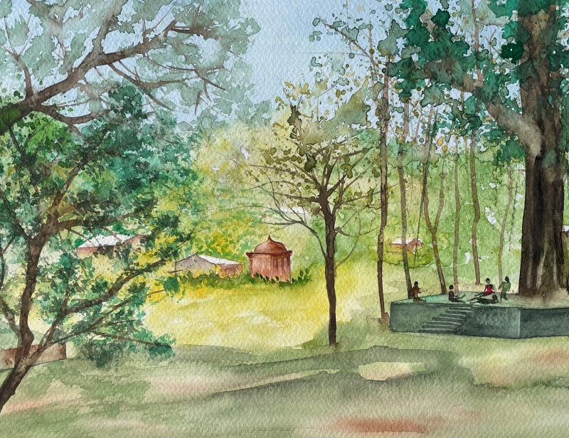 'Afternoon Siesta' nature watercolor painting by artist Umesh Pandey, 10x13 inch, on paper