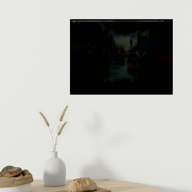 In-situ view of Manish Sharma's 'Afterrain' painting in a room