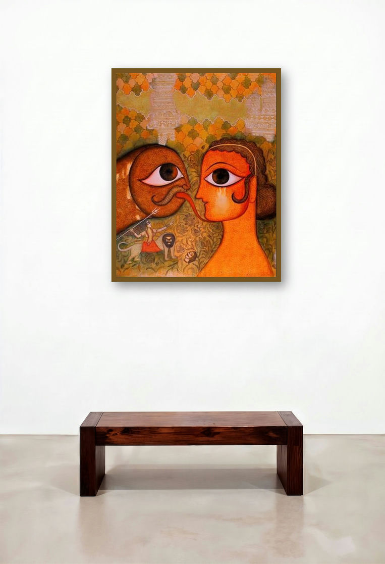 Agni 2021 (Eternal Embrace) by artist Meenakshi Jha Banerjee displayed in a Industrial Penthouse