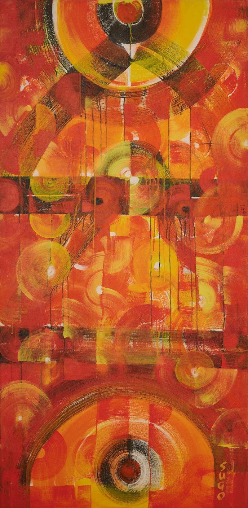 Abstract acrylic painting titled 'Agni', 60x36 inches, by artist Subhash Gondhale on Canvas