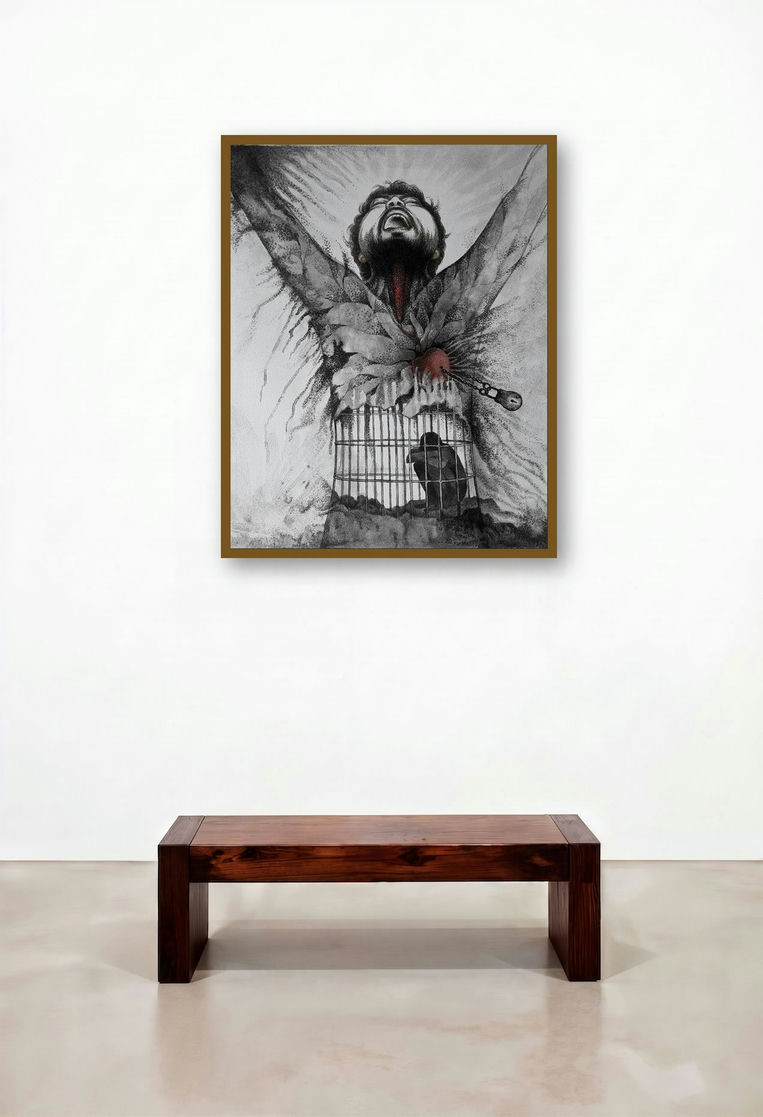Agoni (The Chains of Oppression) by artist Arabinda Samanta displayed in a Eclectic Living Room