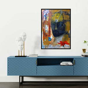 'Agonising Christ 1 (Inner Conflict)' painting by Avi Roy shown on a wall in a furnished room.